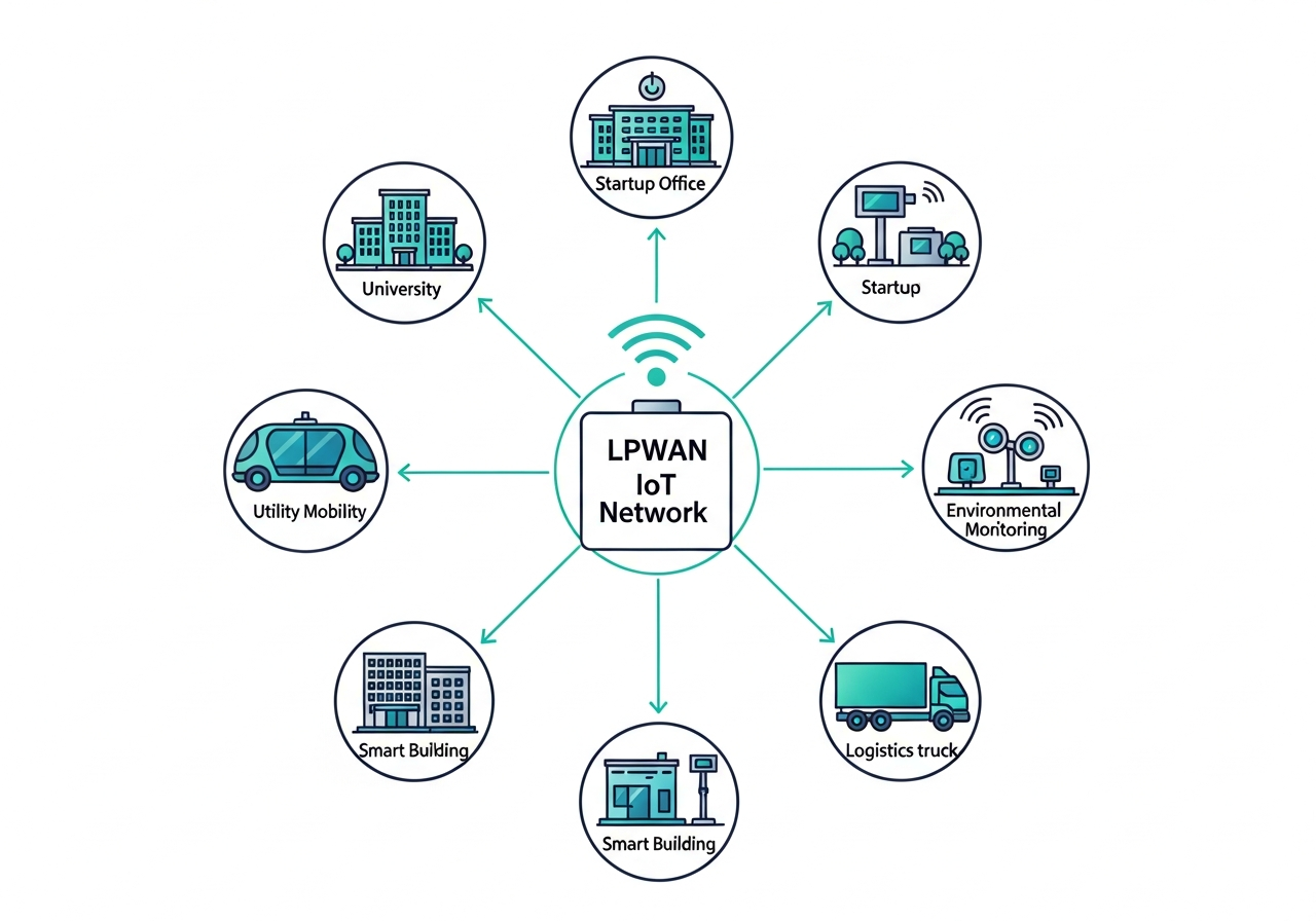 LPWAN innovation ecosystem with startups, universities, and services