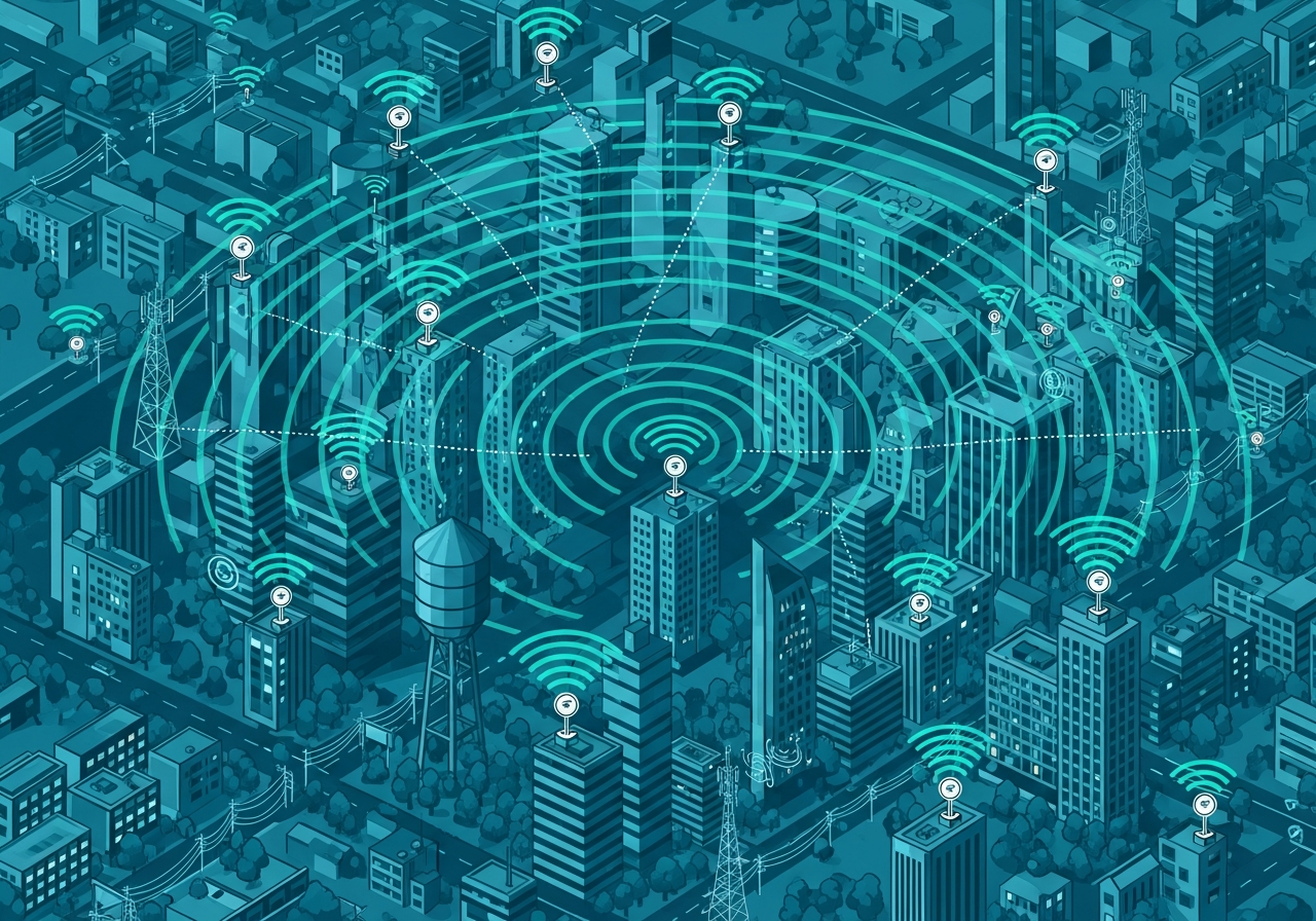 LoRaWAN smart metering city deployment with gateways and meters