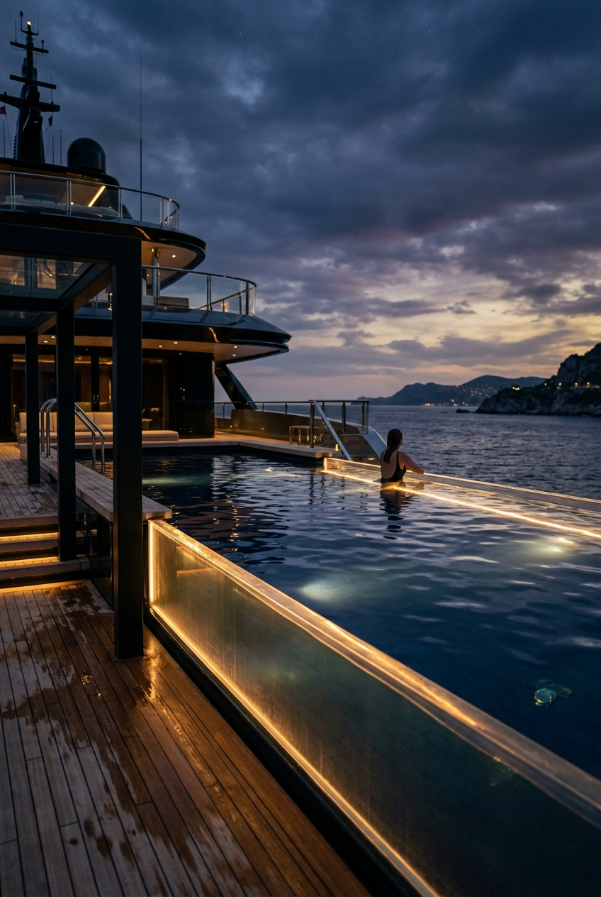 Main deck pool with glass side glow