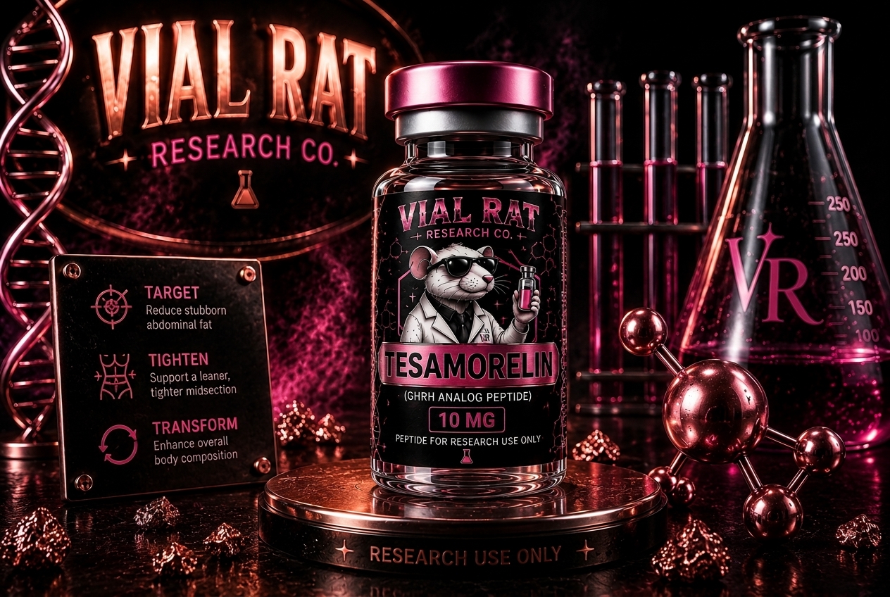 Tesamorelin 10 mg / 20 mg — research peptide from Vial Rat Research Co.