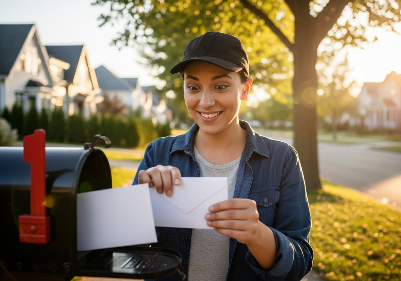 Pen pal checking mailbox