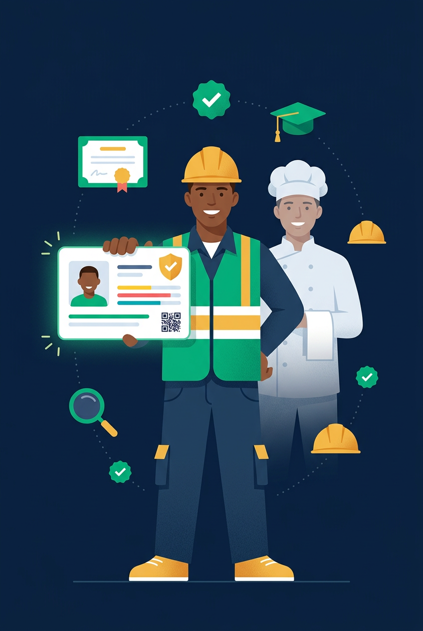 SkillPassGY verified worker holding digital skills passport