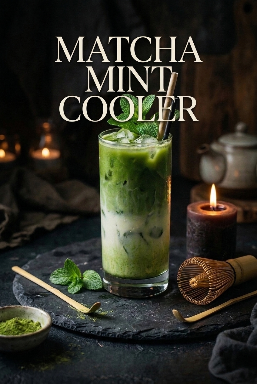 Pinterest pin for Matcha Mint Cooler