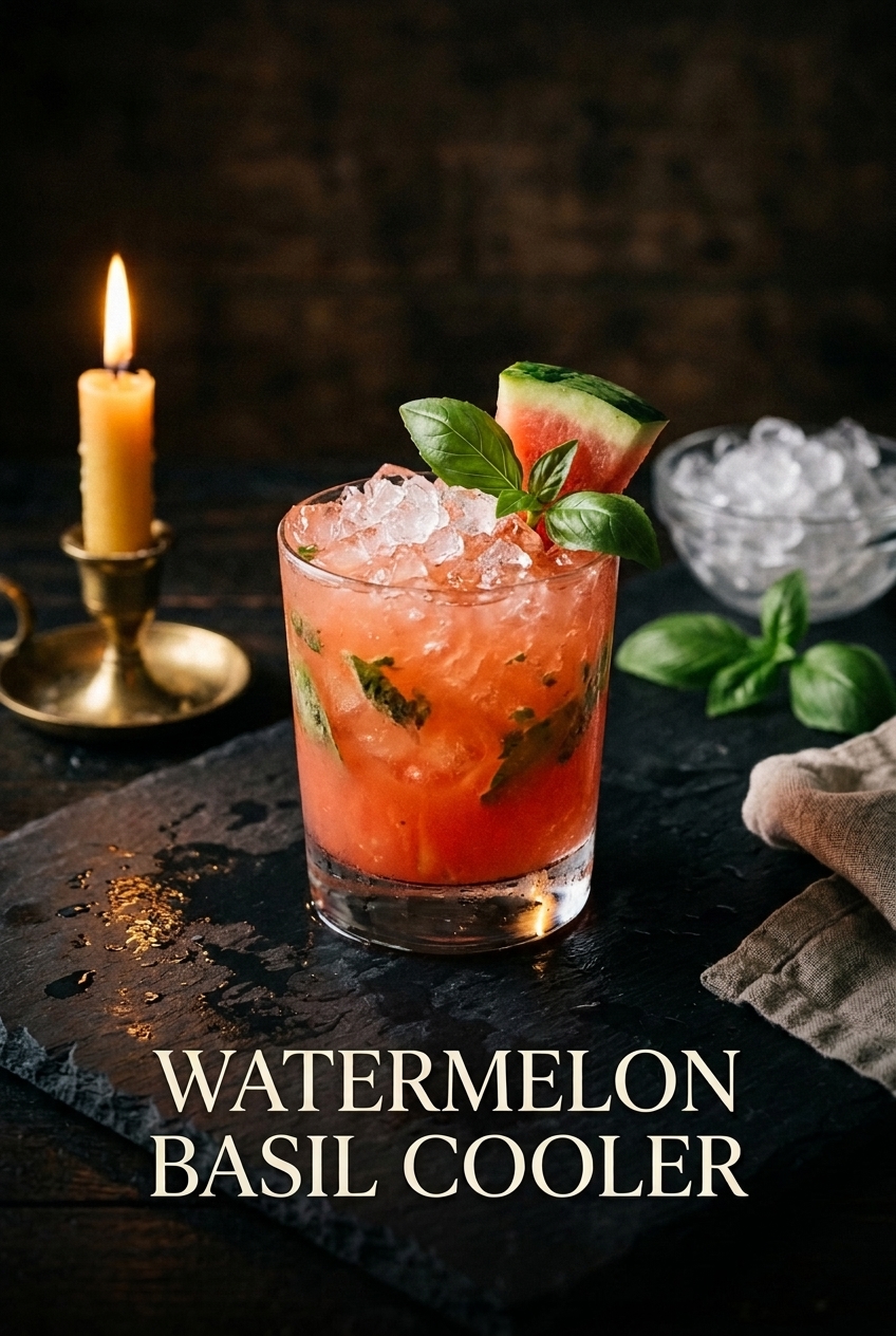 Pinterest pin for Watermelon Basil Cooler