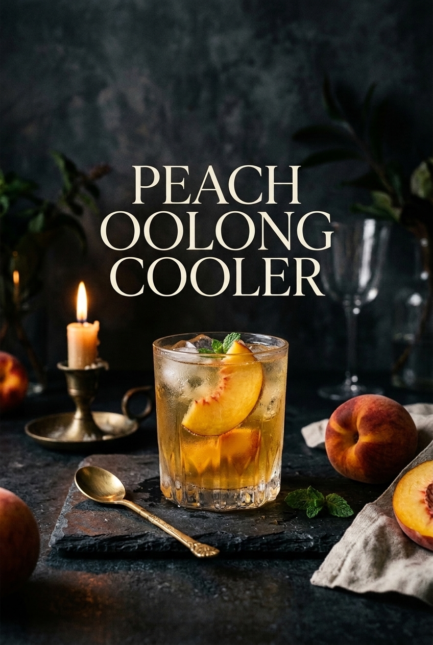 Pinterest pin for Peach Oolong Cooler