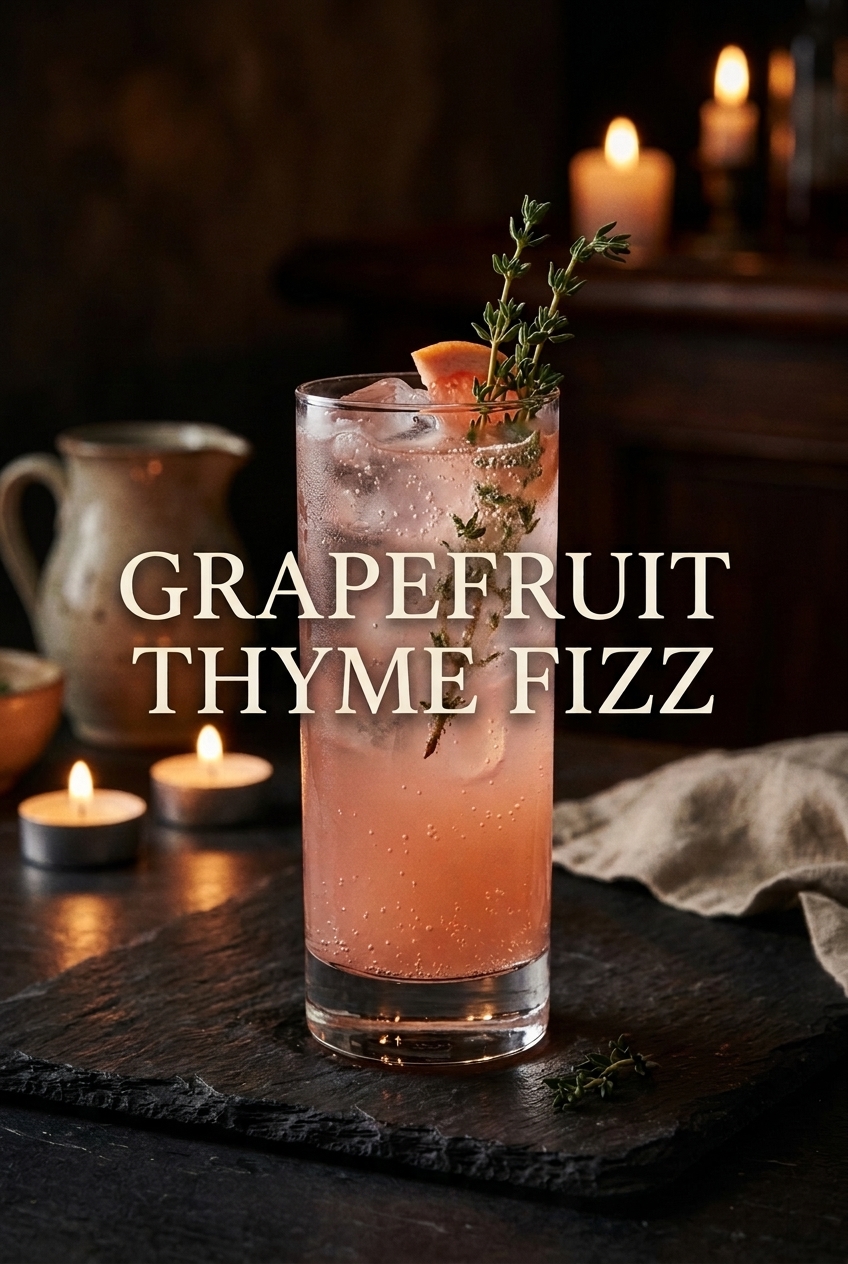 Pinterest pin for Grapefruit Thyme Fizz