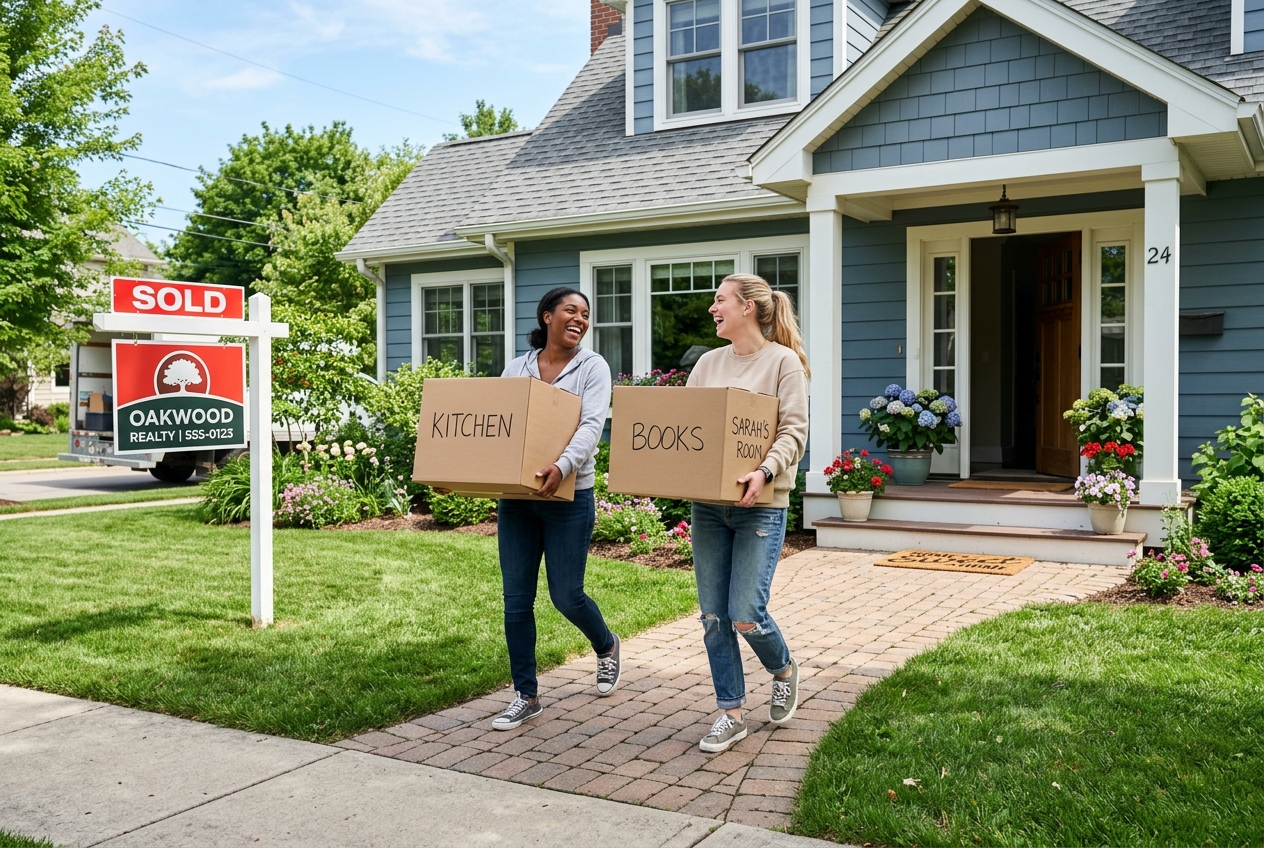 Two roommates moving into the home they bought together