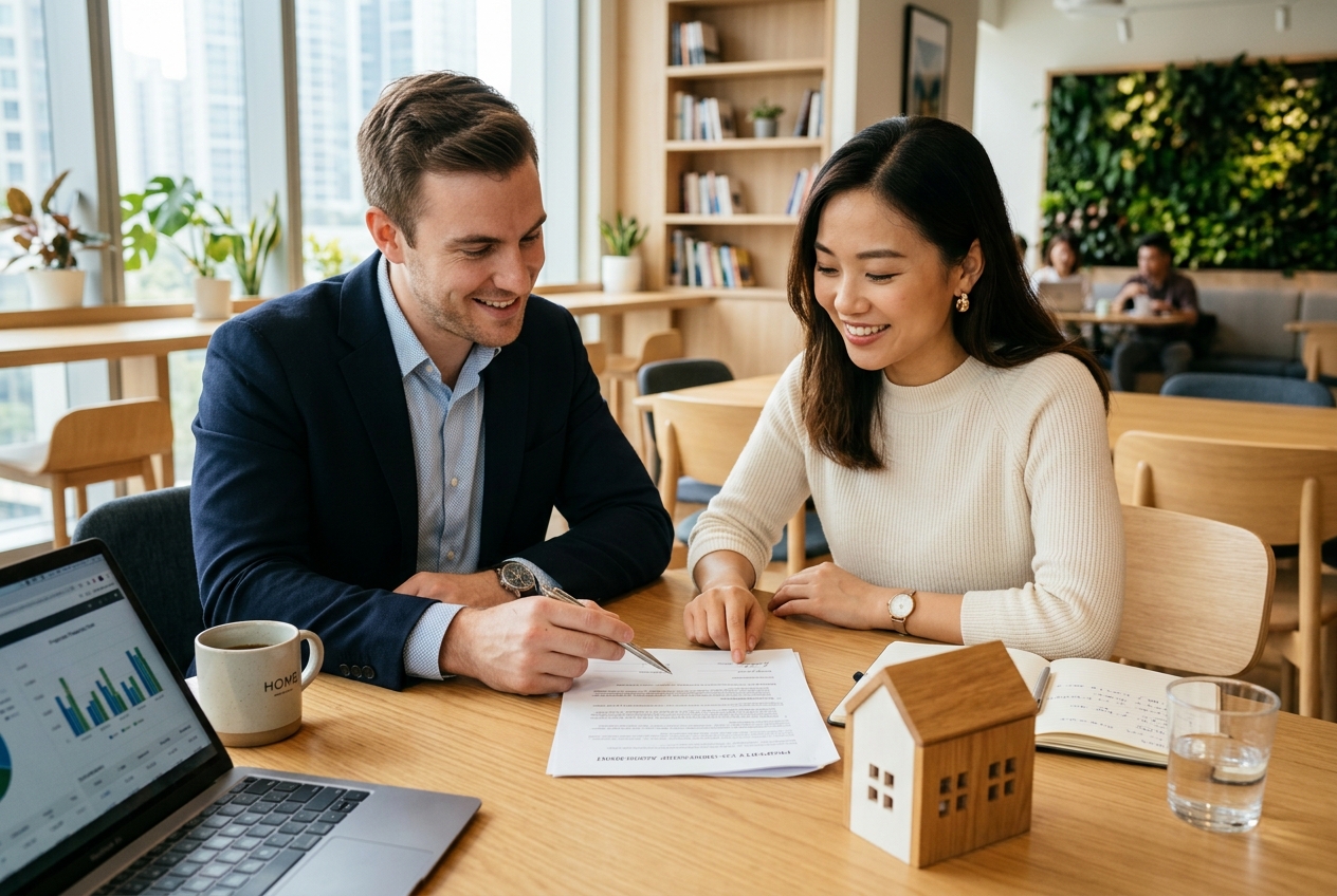 Two co-buyers reviewing their DubbleUpp agreement together