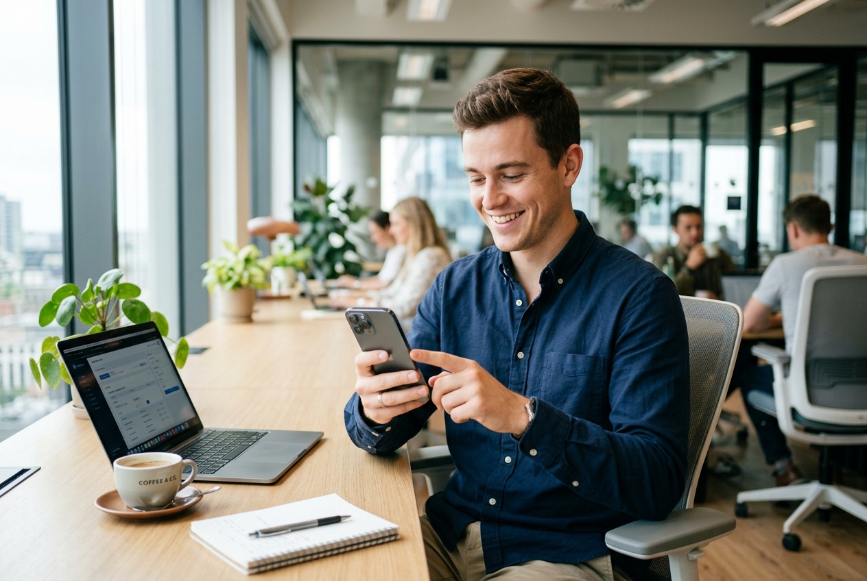 An employee signing up for CityWorth on his phone in about a minute