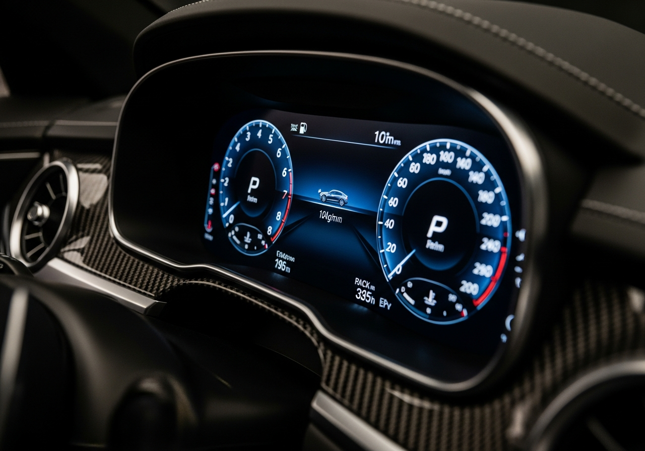 Luxury car dashboard with digital screens
