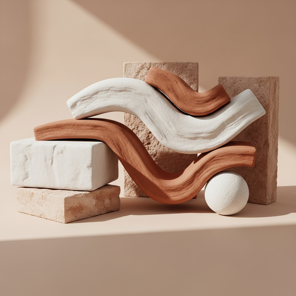 Soft clay shapes in warm light