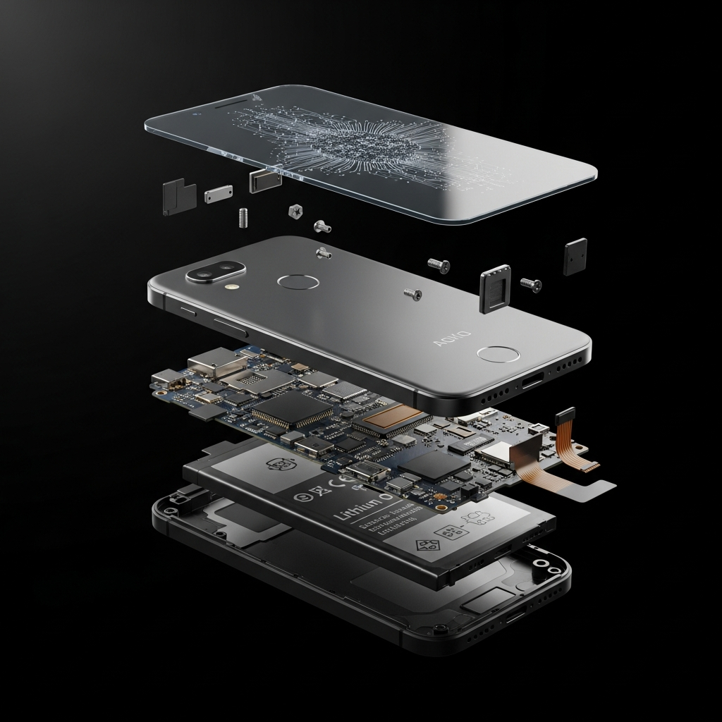Smartphone explodido - reparo NipoCell Dourados