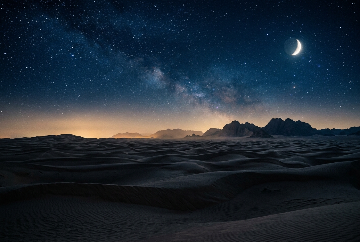 Arabian desert at night beneath the stars