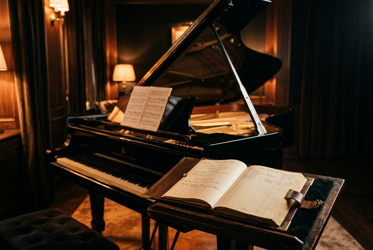 Grand piano with service log book