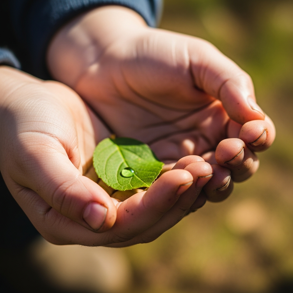 Hands holding a leaf - mindfulness