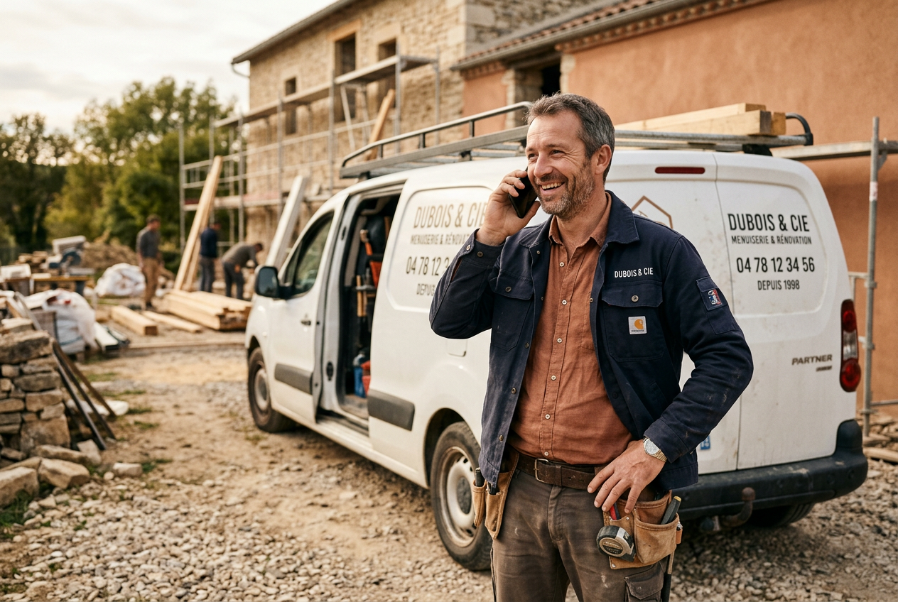 Artisan au téléphone après une demande de devis