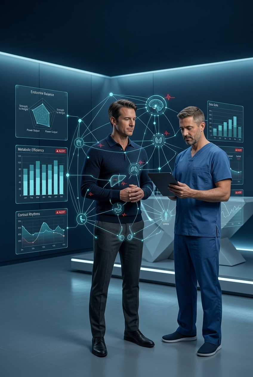 Physician checking a male patient's health markers during a clinical consultation