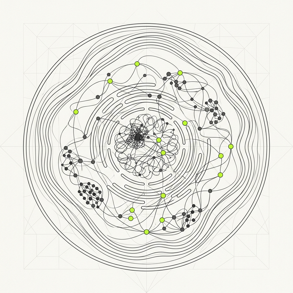 Abstract representation of a digital human somatic cell with internal signaling network