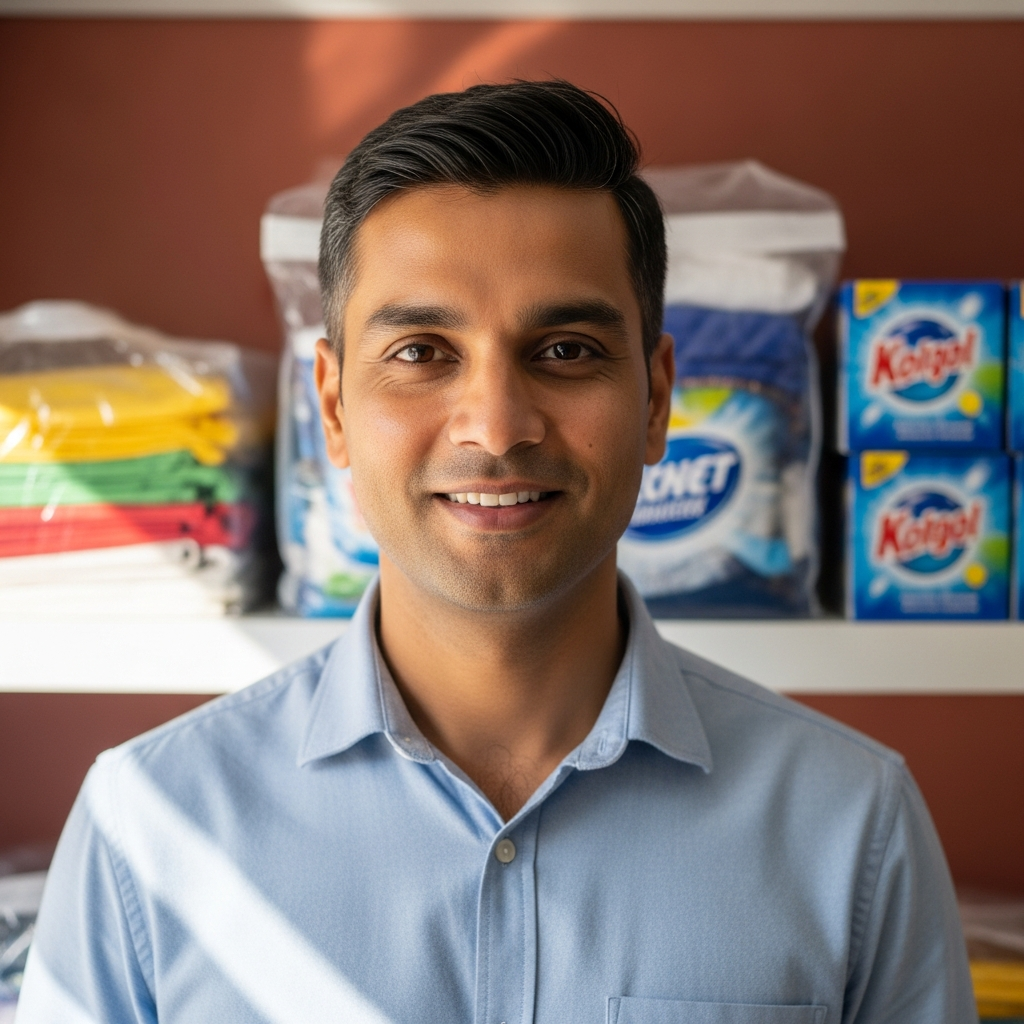 Proud laundry business owner