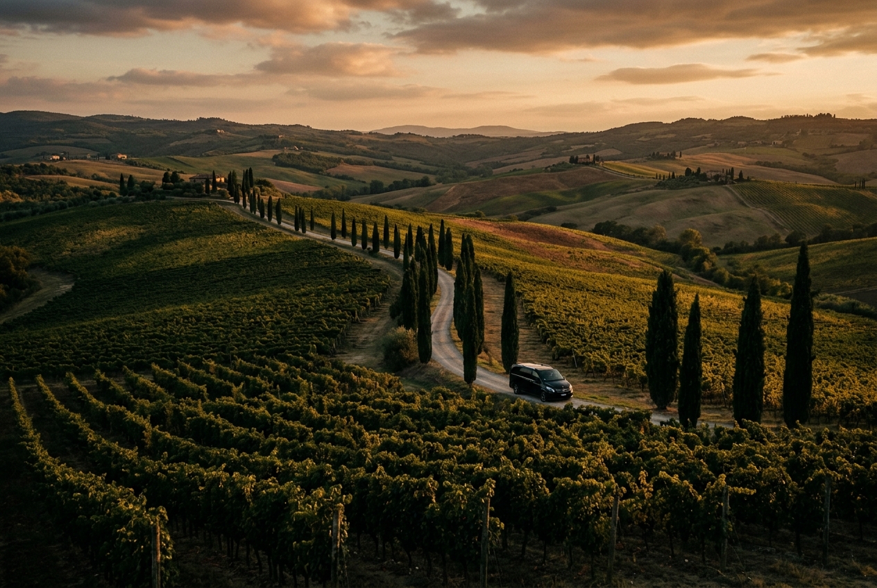 Chianti vineyards on the rolling hills of Tuscany