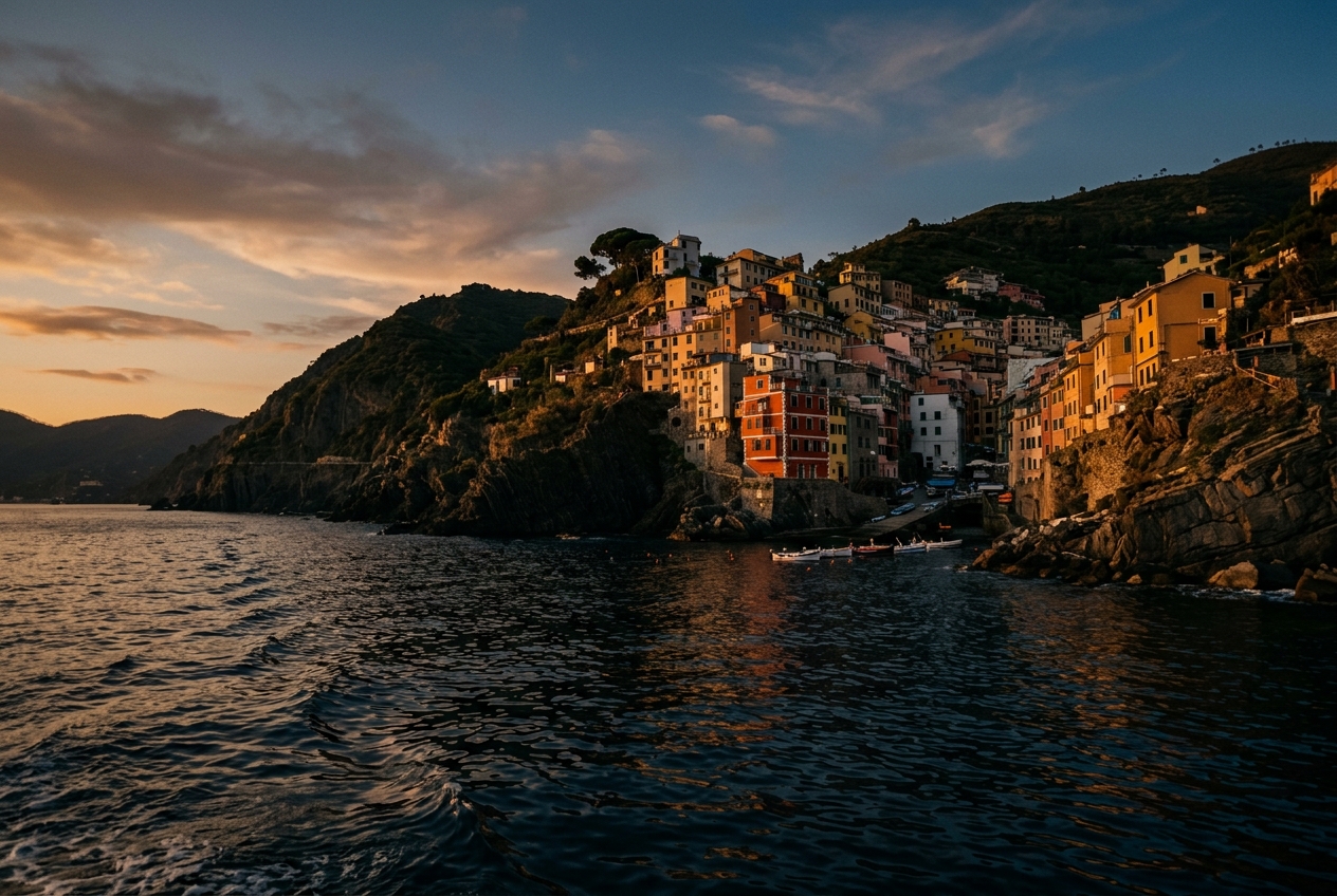 Colourful houses of Manarola clinging to the Cinque Terre coast