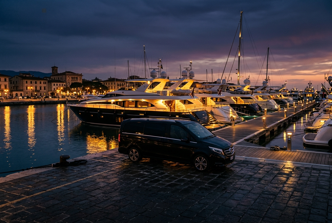 Yachts moored in an Italian marina harbour on the Tuscan coast