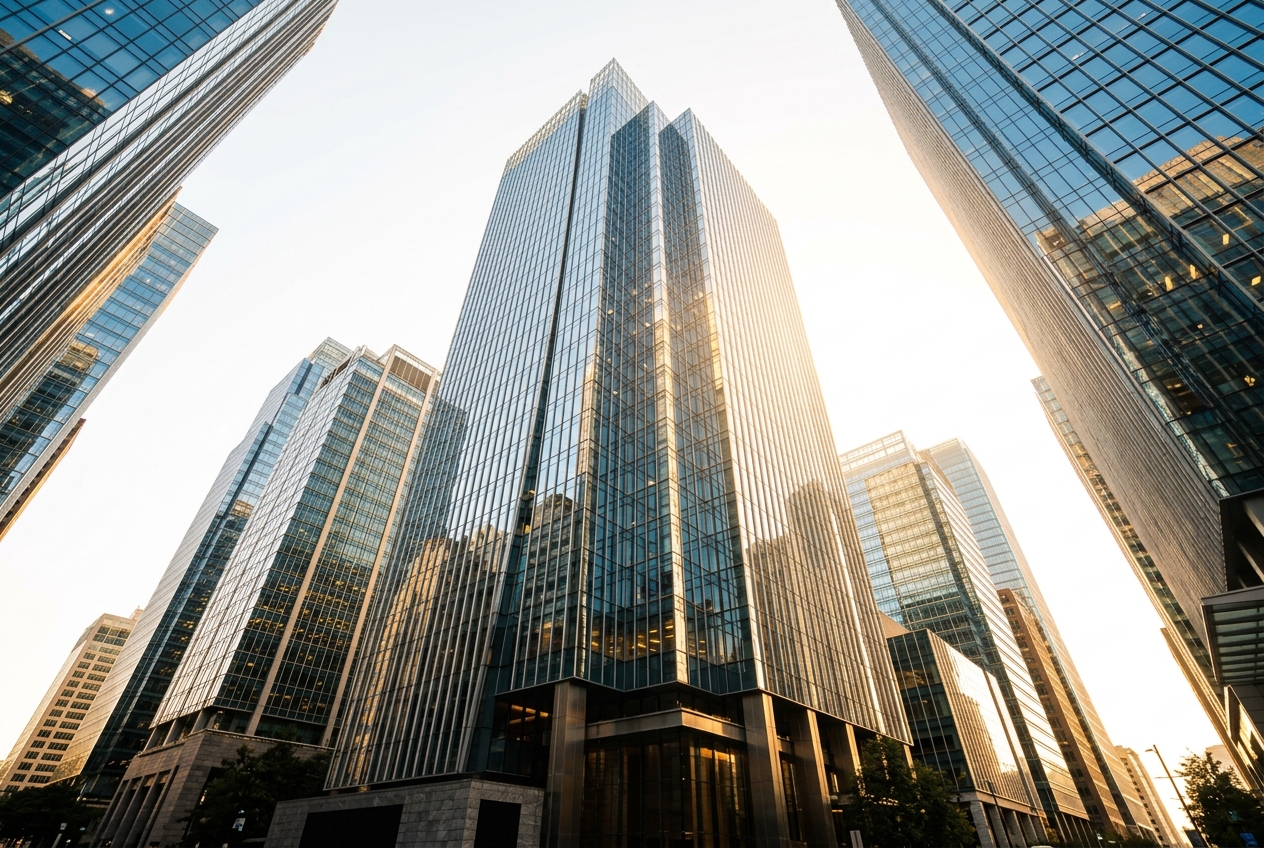 Modern financial district towers