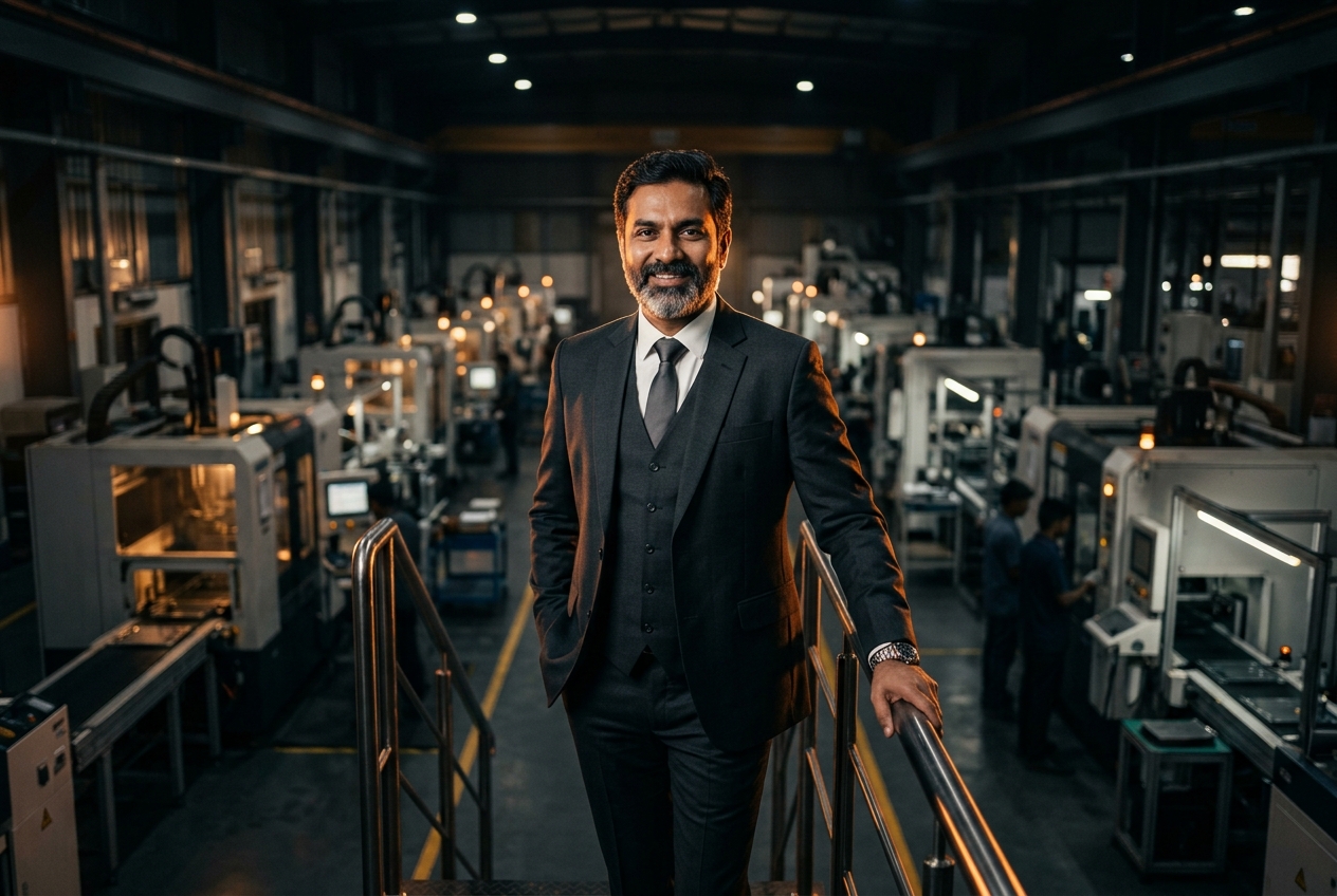 Successful MSME business owner in his manufacturing facility