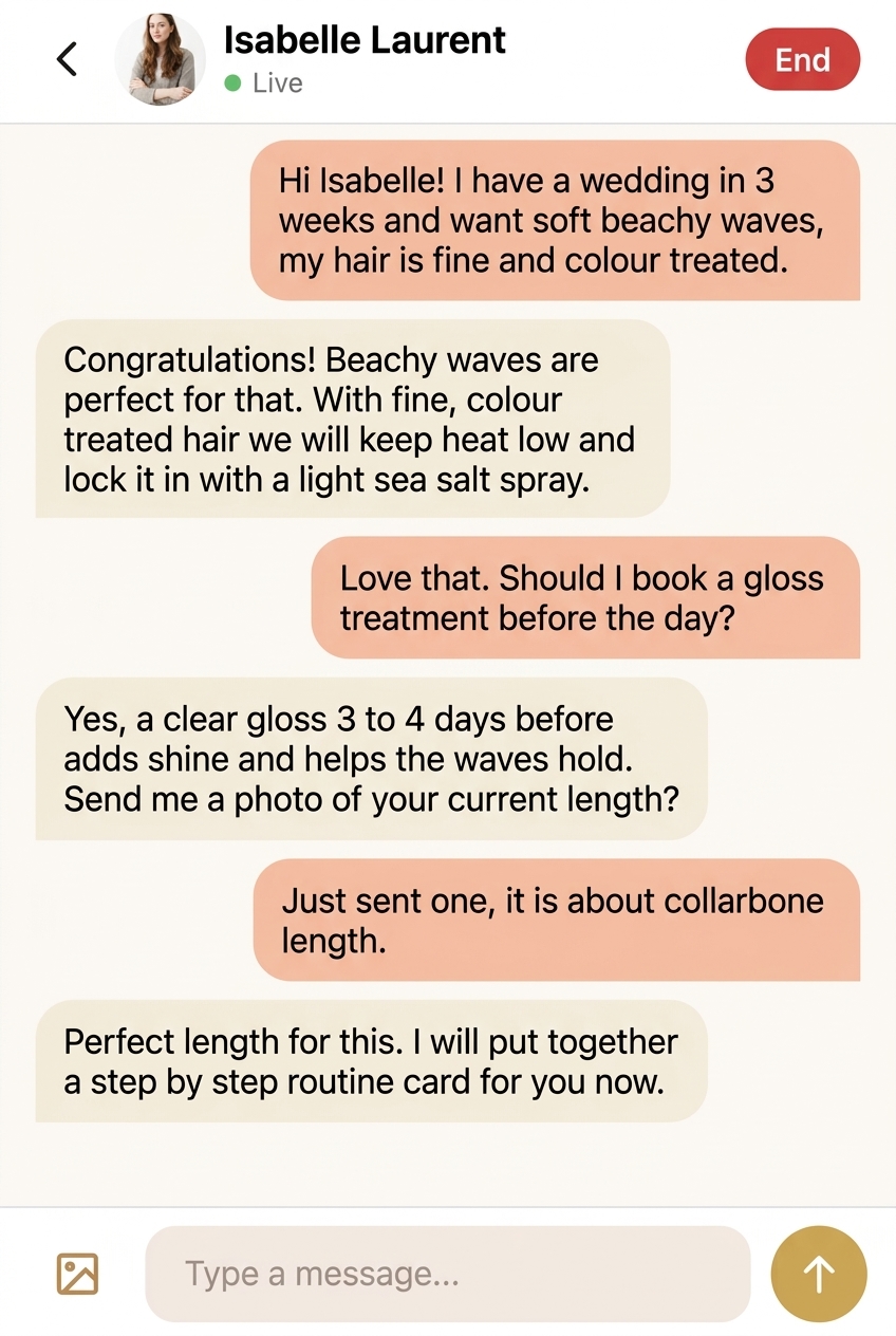 Start messaging screen in the Senior Stylist app