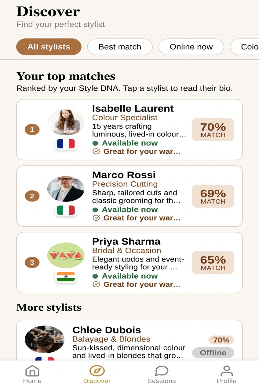 Get matched screen in the Senior Stylist app