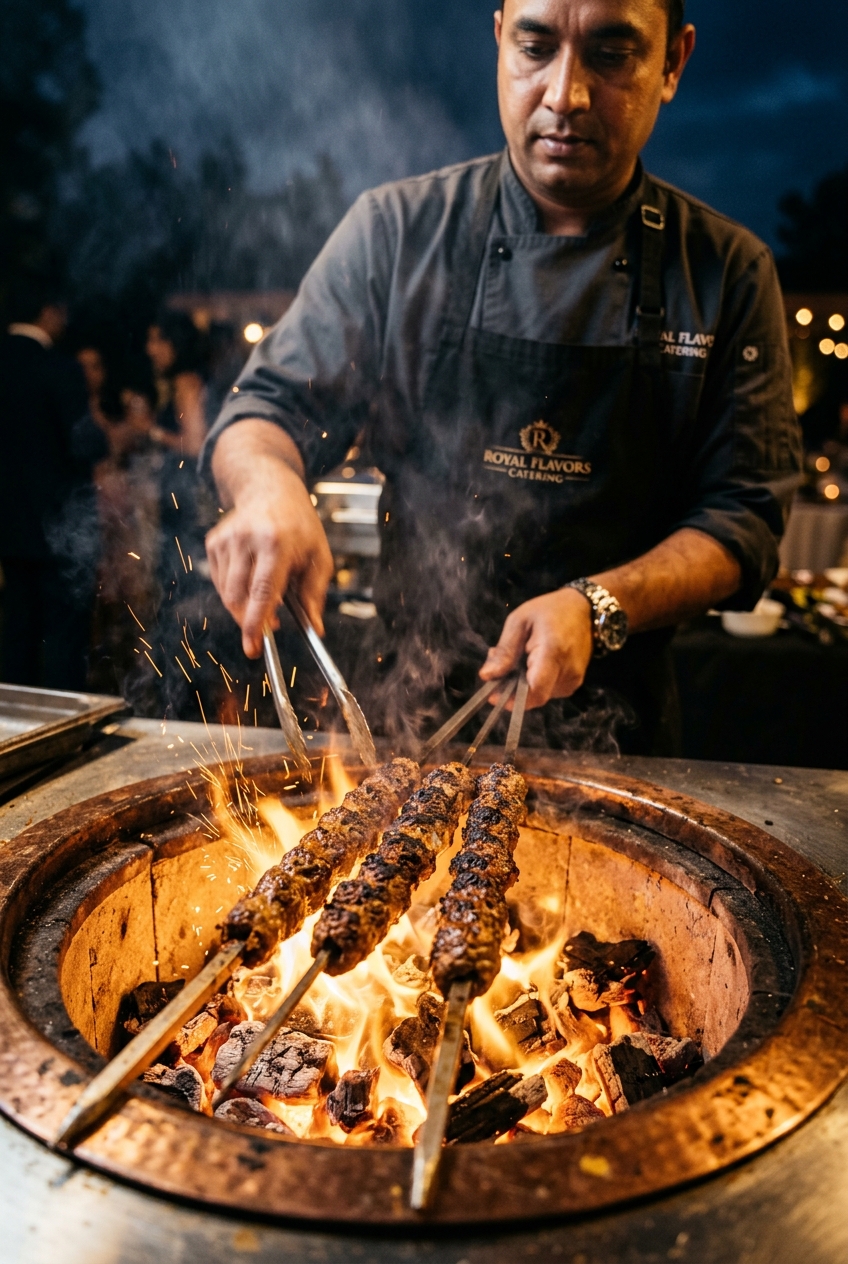 Chef grilling kebabs