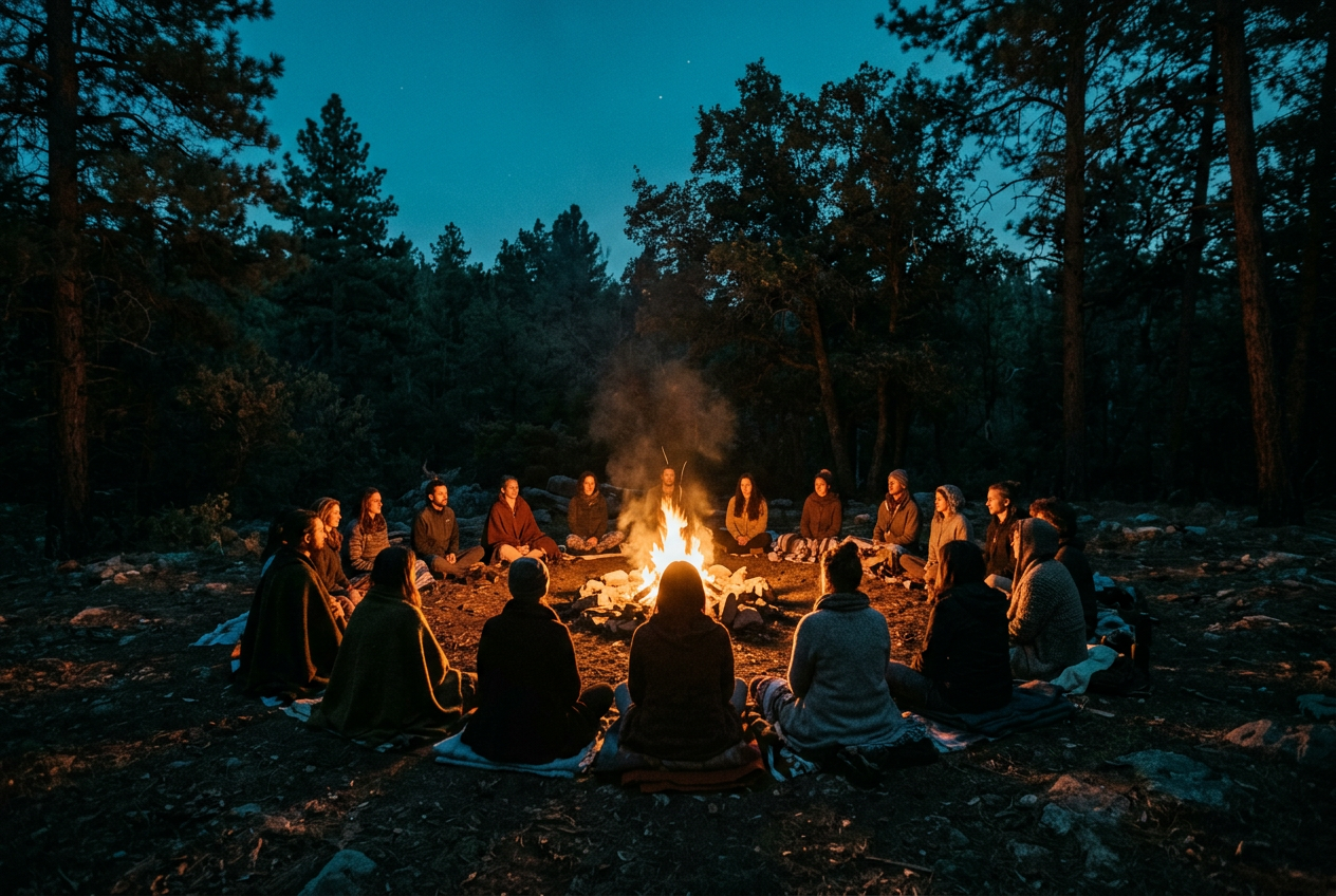 An evening fire circle gathering
