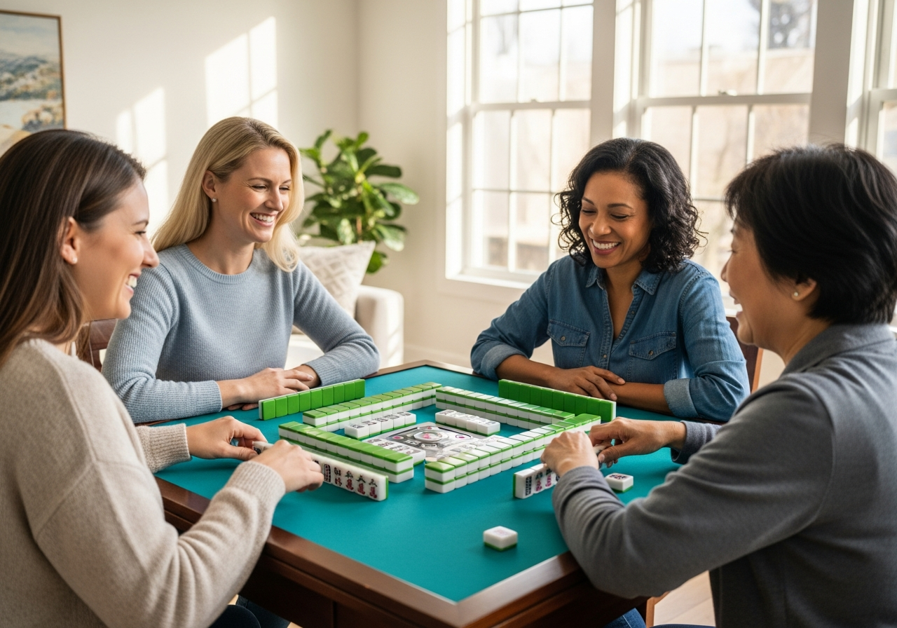 Diverse women playing American Mahjong