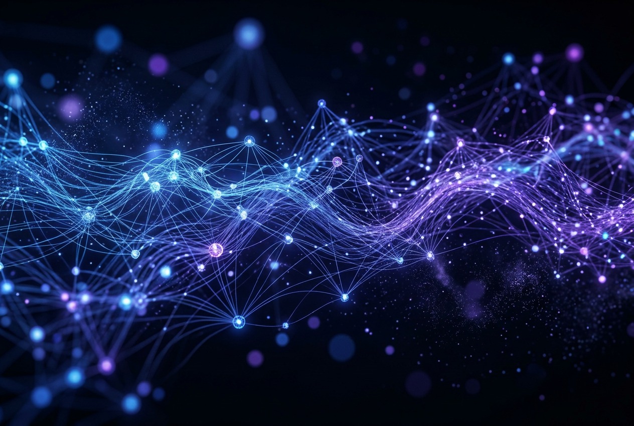 RiseIQ career signal graph — a luminous constellation of skill and evidence nodes