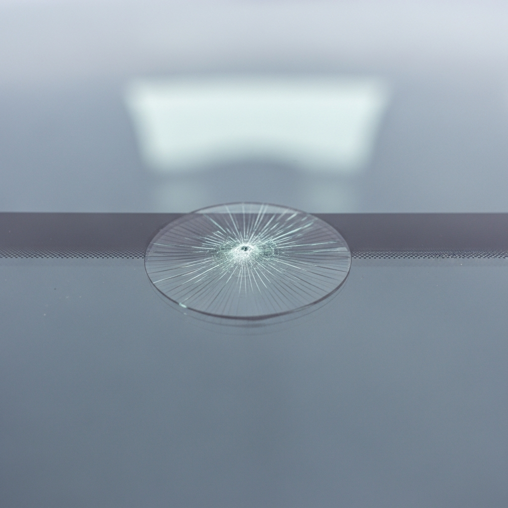 Example of a windshield chip, a small round mark from a rock strike