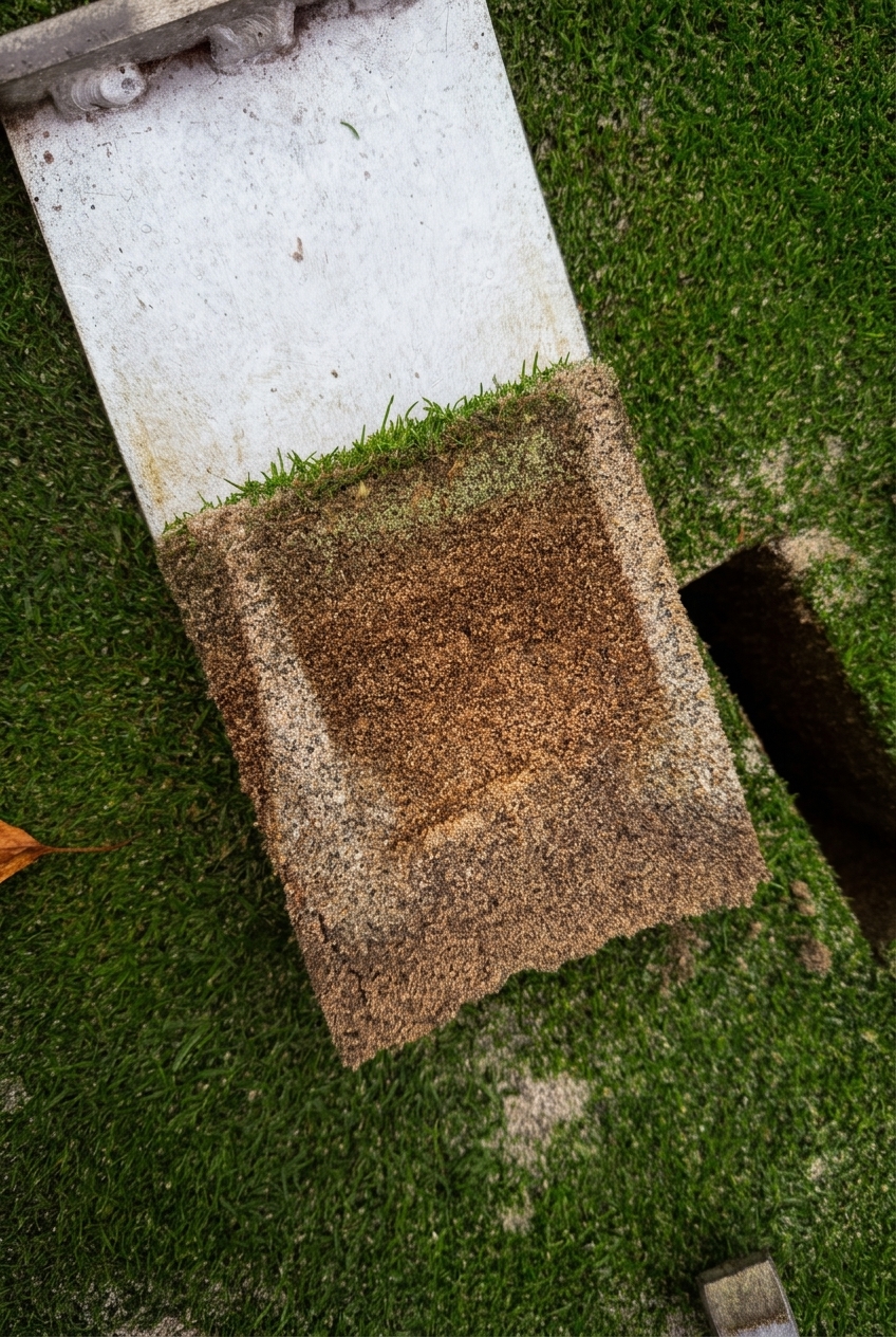 Soil profile core sample taken from a putting green