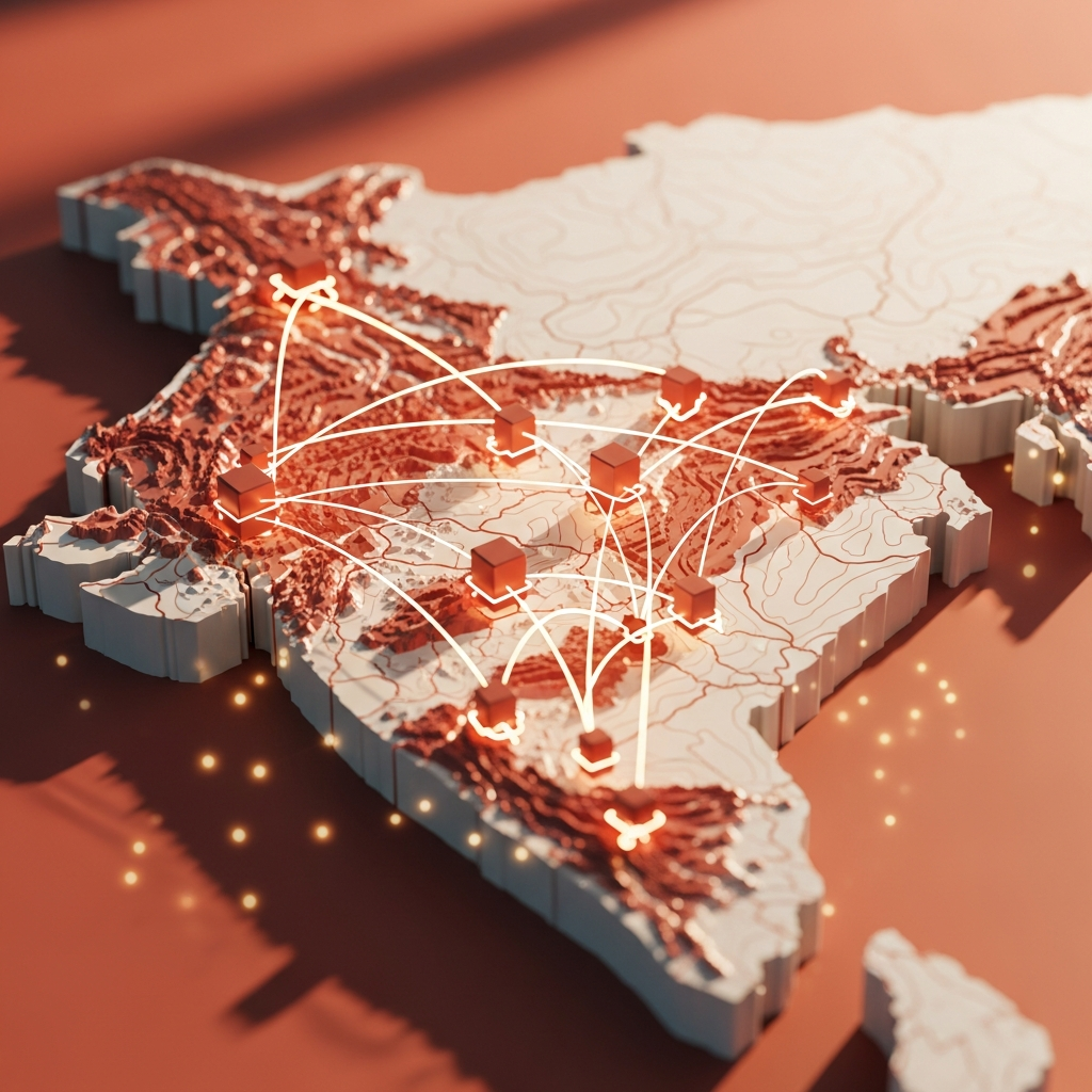 3D rendered Indian logistics network for Shopify dropshipping
