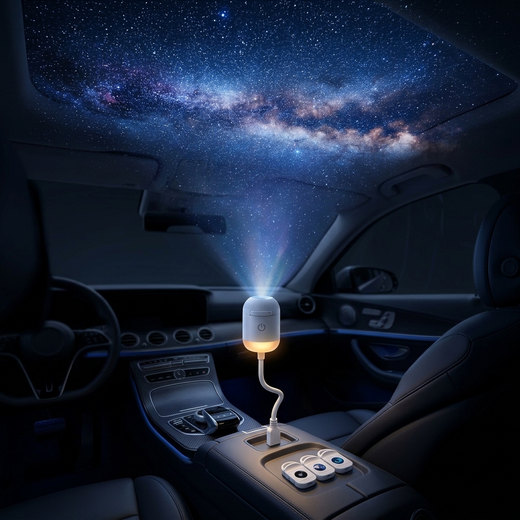 Techo de coche con proyección de cielo estrellado