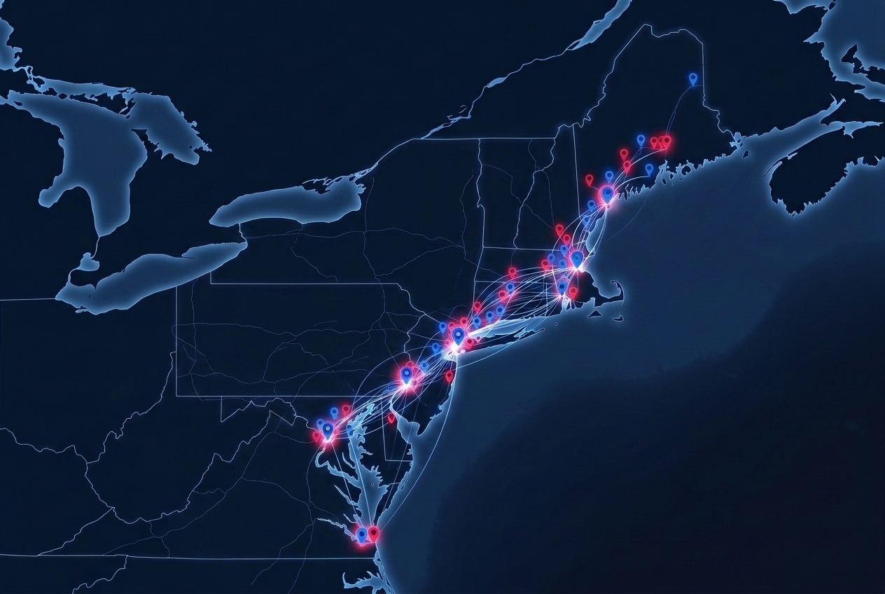 Eastern Seaboard coverage map from Maine to Virginia — the Integrated Wellness Community directory