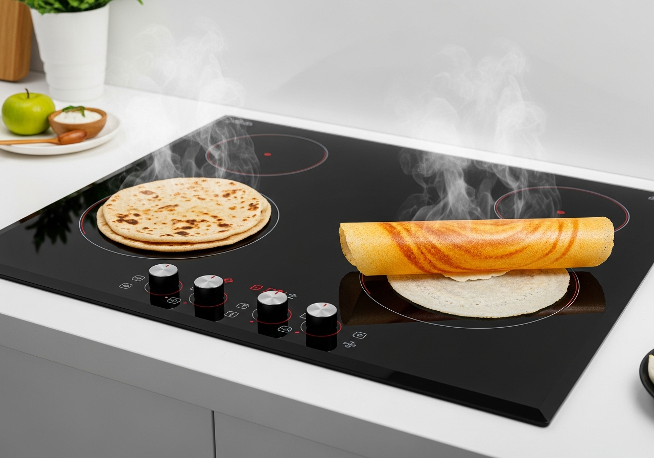 Induction cooktop cooking Indian food