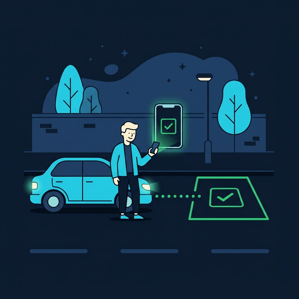 Ilustrasi pengemudi menemukan tempat parkir kosong lewat aplikasi