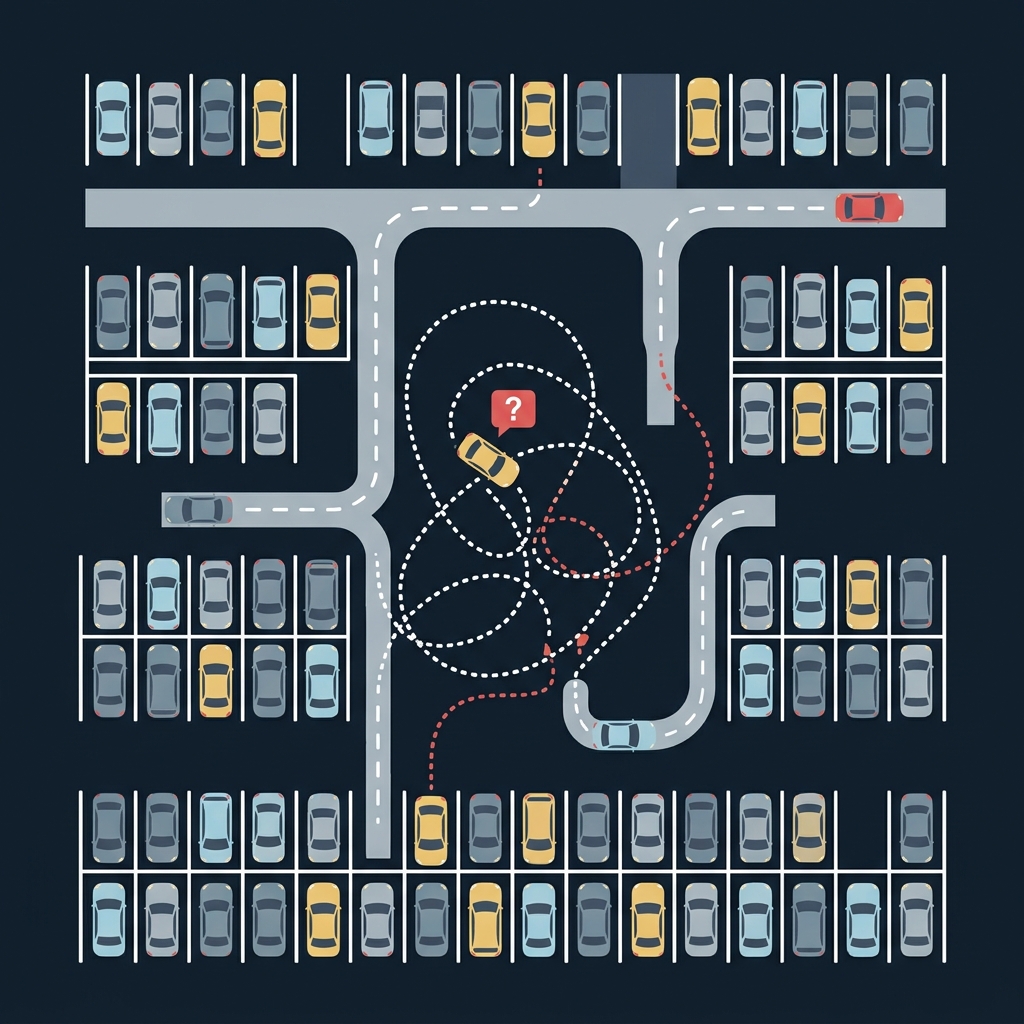 Ilustrasi mobil berputar-putar mencari parkir