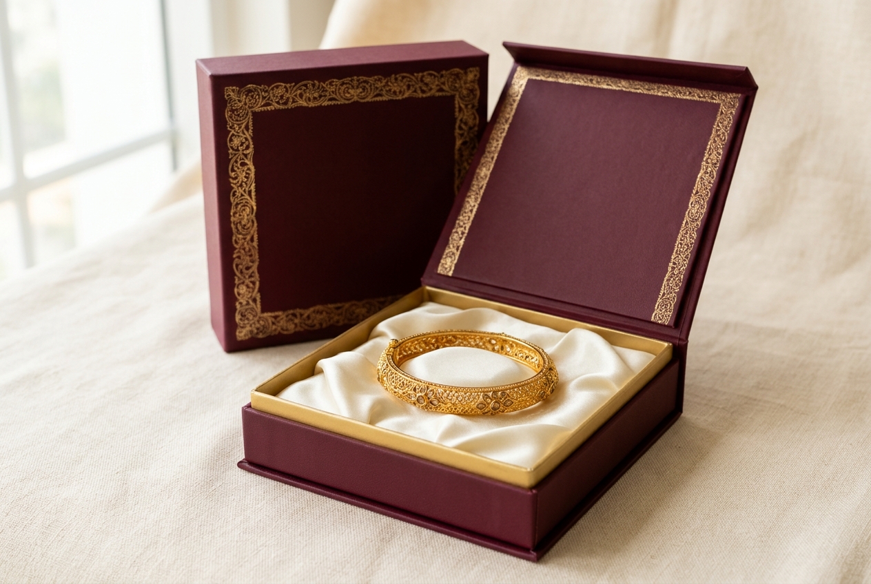 TATTVANI burgundy and gold gift box with kada