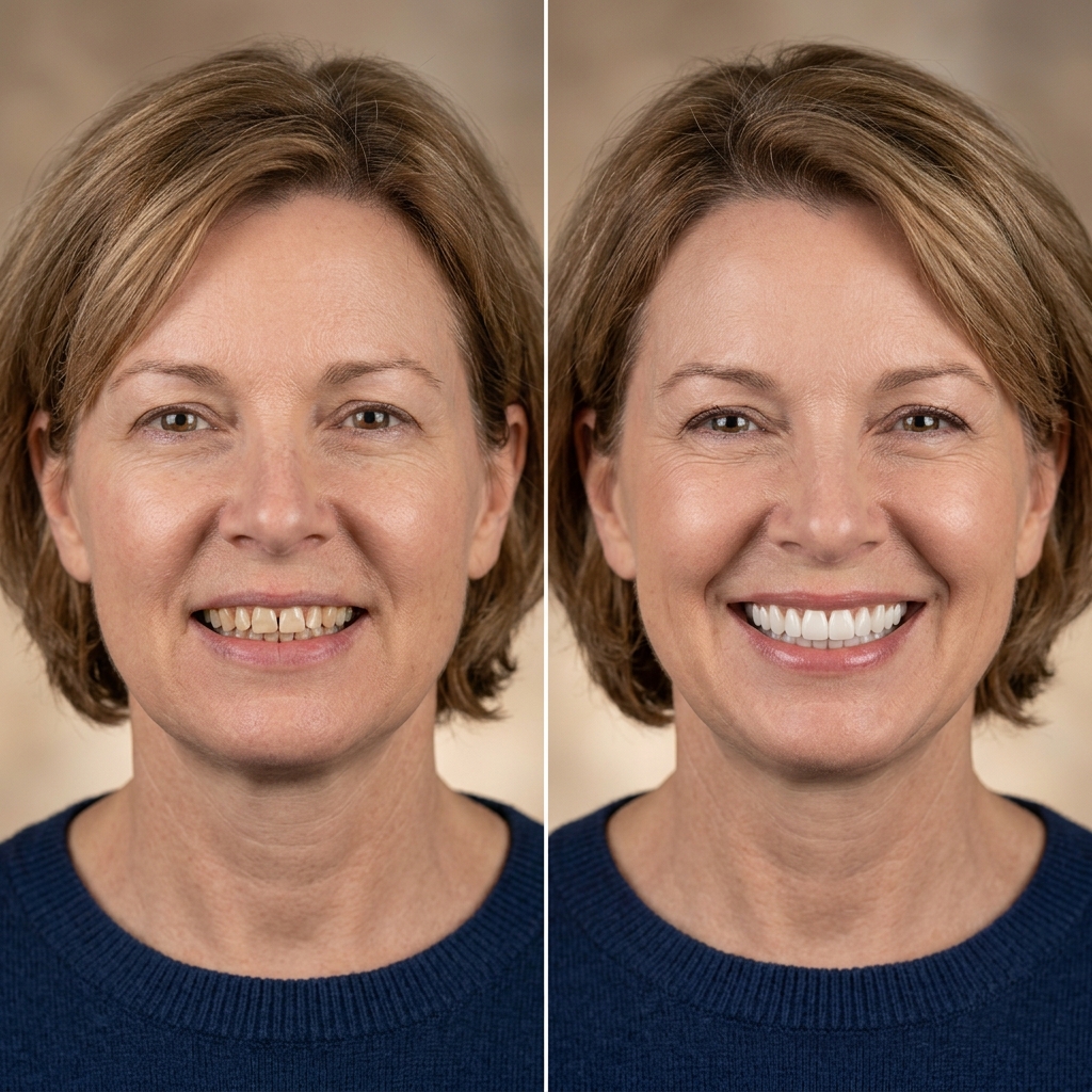 Patient smile before and after cosmetic veneers by Dr. Leila Nikpour