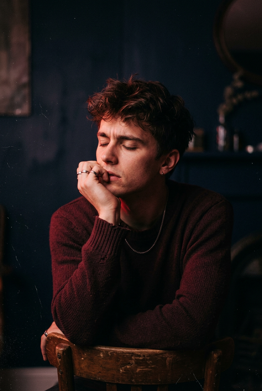 Moody portrait of a young man deep in thought