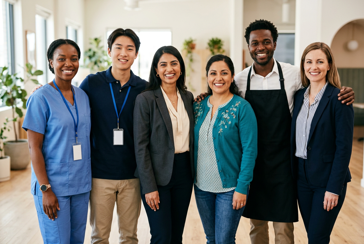 Happy diverse employees