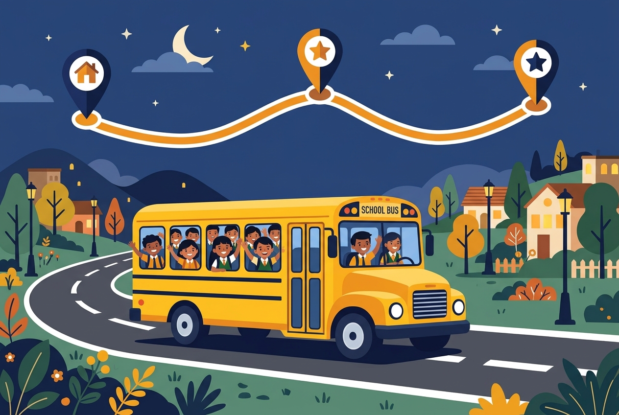 Yellow school bus with happy children