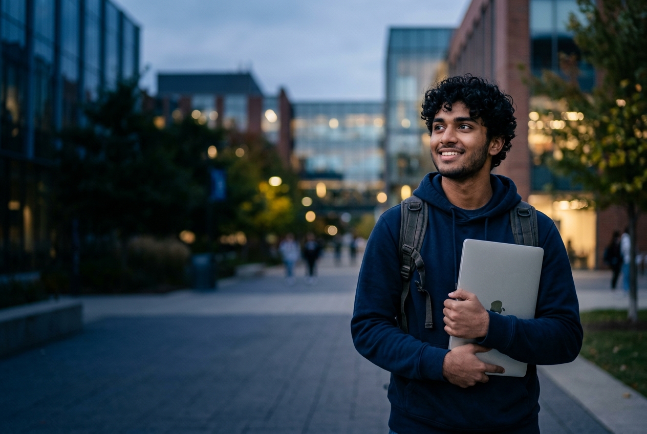Student looking ahead with confidence