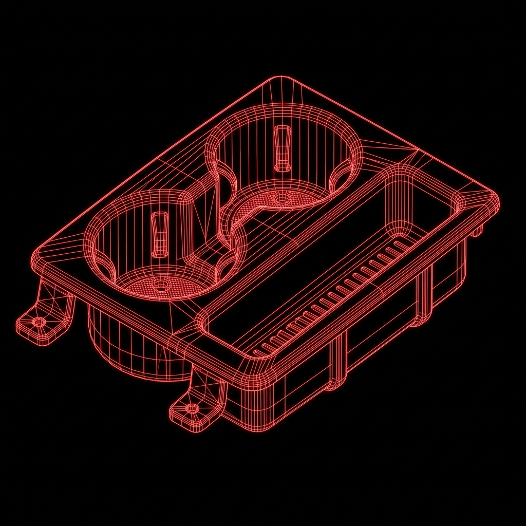Custom 350Z DE Center Console Cupholder CAD wireframe