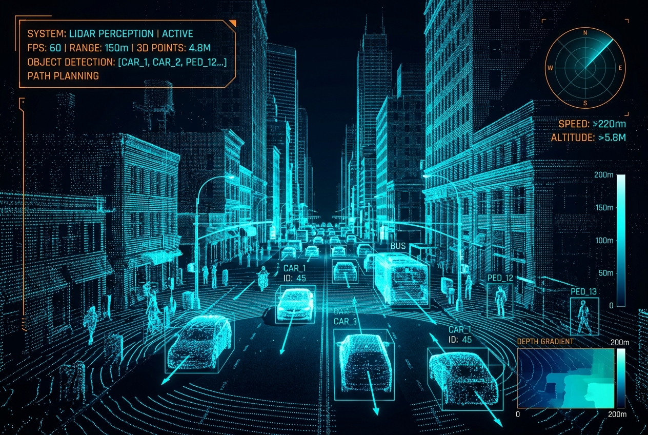 3D LiDAR point-cloud perception of an urban scene